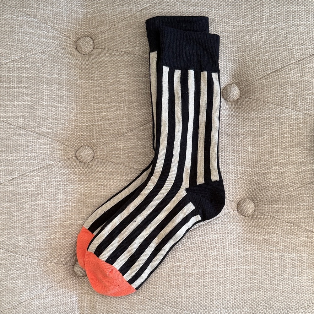 Striped Black and Gray Socks with Orange Accents